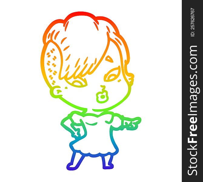 rainbow gradient line drawing of a cartoon surprised girl