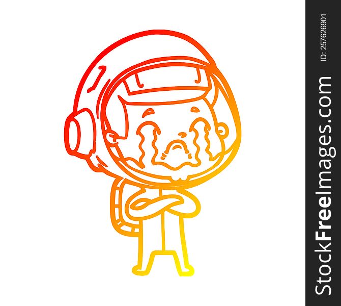 Warm Gradient Line Drawing Cartoon Crying Astronaut