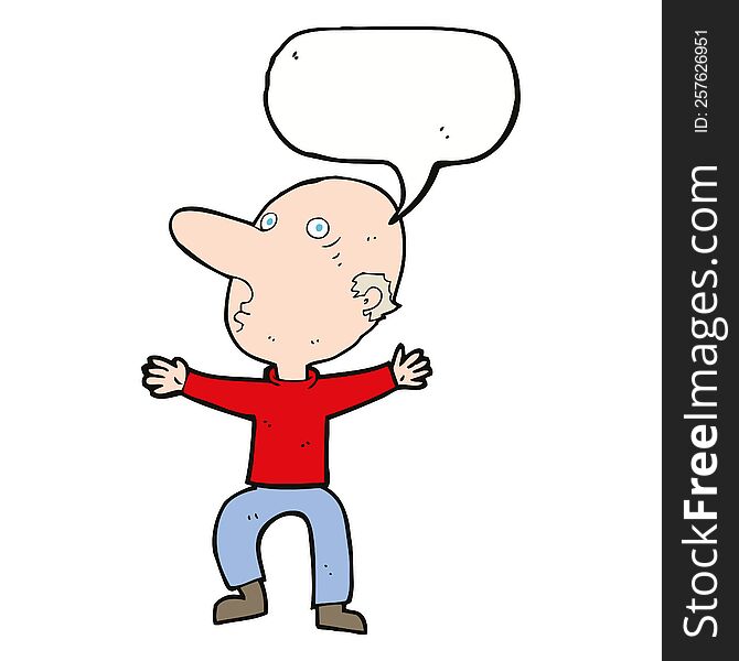 Cartoon Worried Middle Aged Man With Speech Bubble