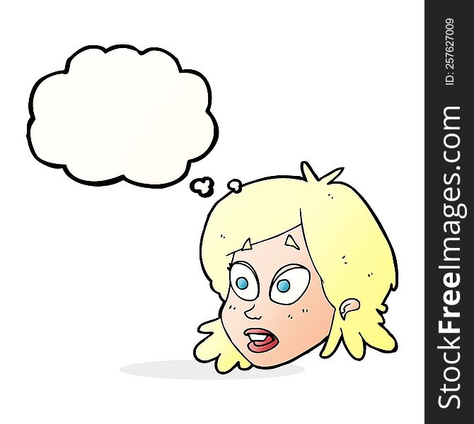 Cartoon Female Face With Surprised Expression With Thought Bubble