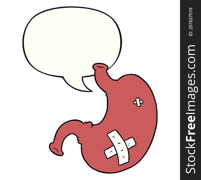 cartoon stomach with speech bubble. cartoon stomach with speech bubble