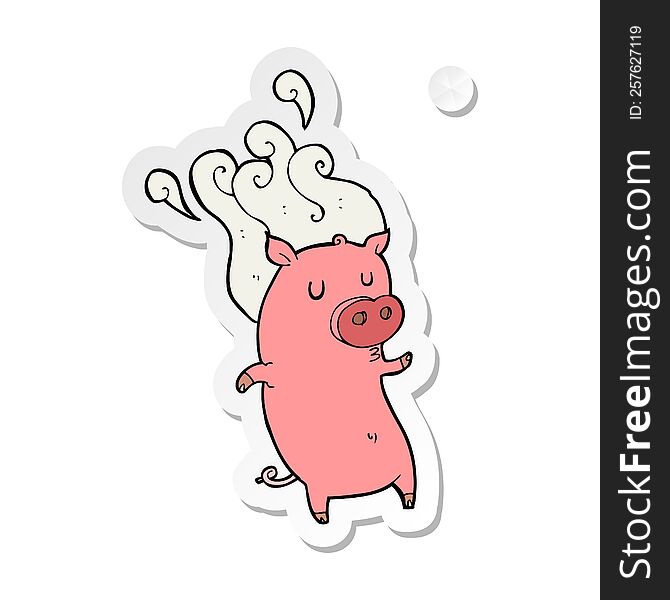 sticker of a smelly cartoon pig
