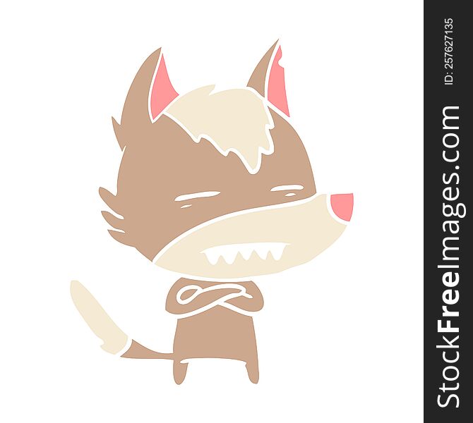 flat color style cartoon wolf showing teeth