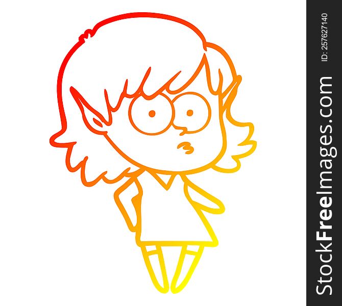 warm gradient line drawing of a cartoon elf girl staring