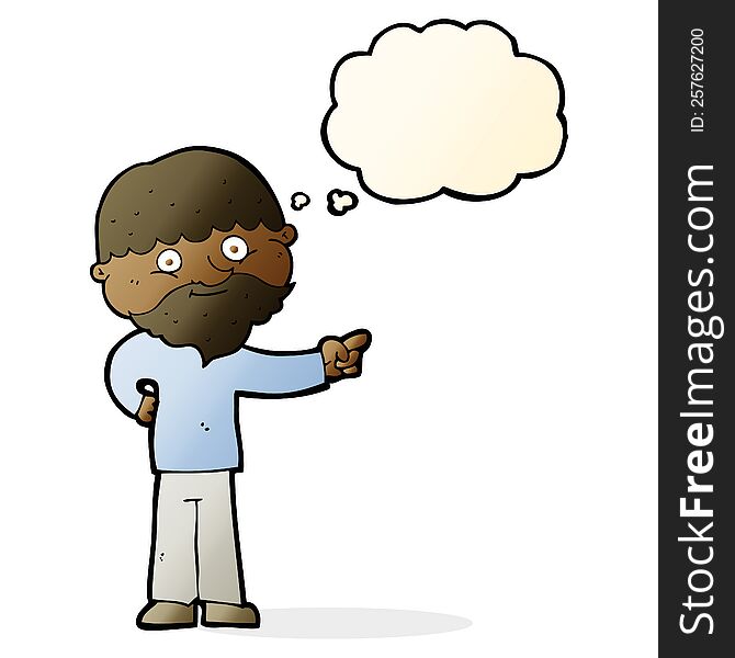 Cartoon Bearded Man Pointing With Thought Bubble