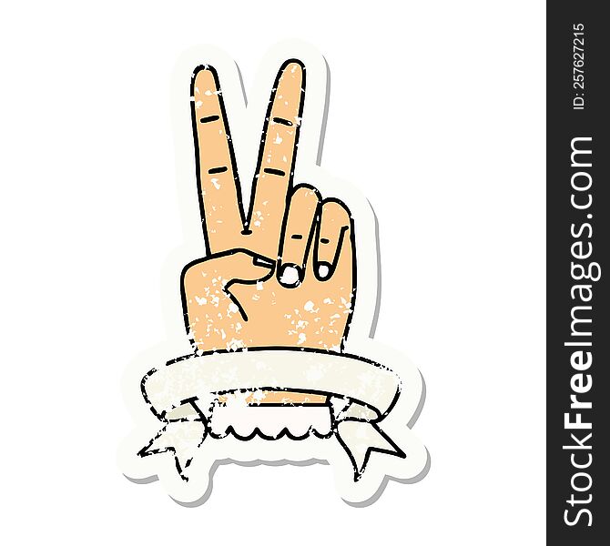 Peace Two Finger Hand Gesture With Banner Illustration