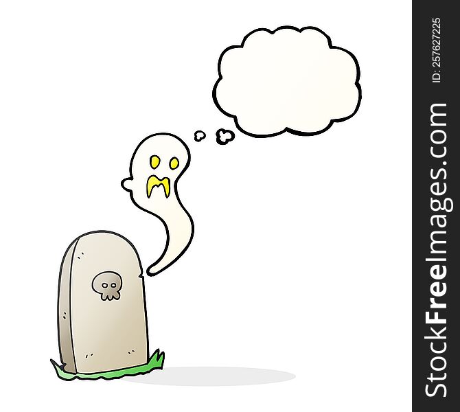 Thought Bubble Cartoon Ghost Rising From Grave