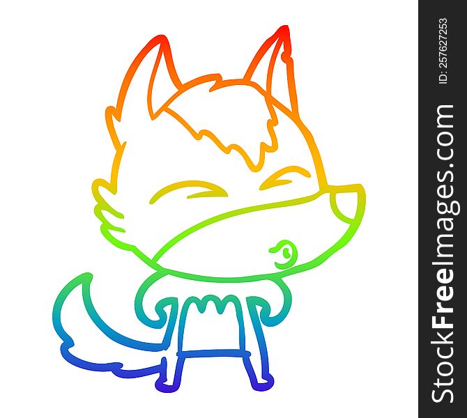 Rainbow Gradient Line Drawing Cartoon Wolf Whistling