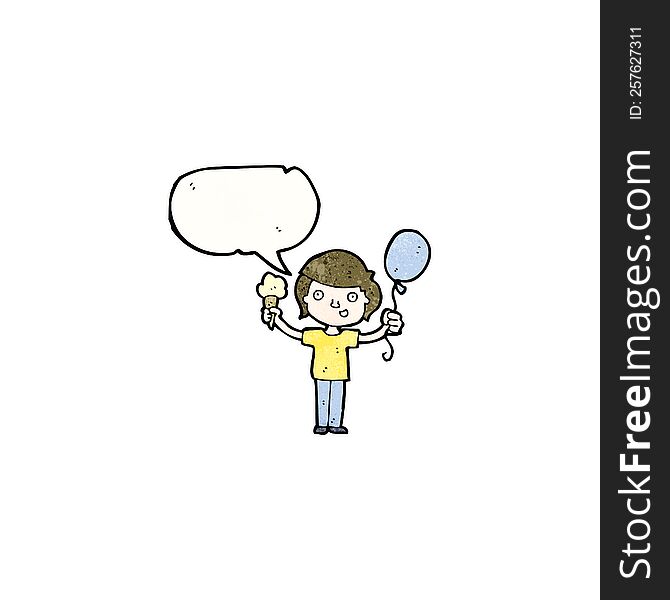 cartoon boy with ice cream and balloon
