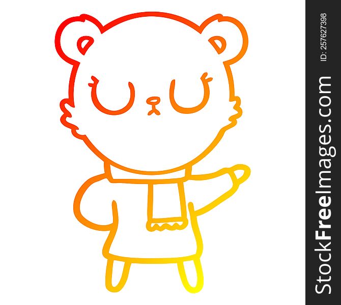 Warm Gradient Line Drawing Peaceful Cartoon Bear Wearing Scarf