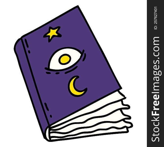 cartoon of a spooky spellbook with eyeball