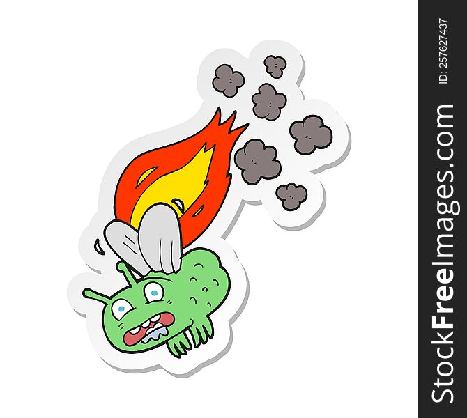 sticker of a cartoon fly crashing and burning