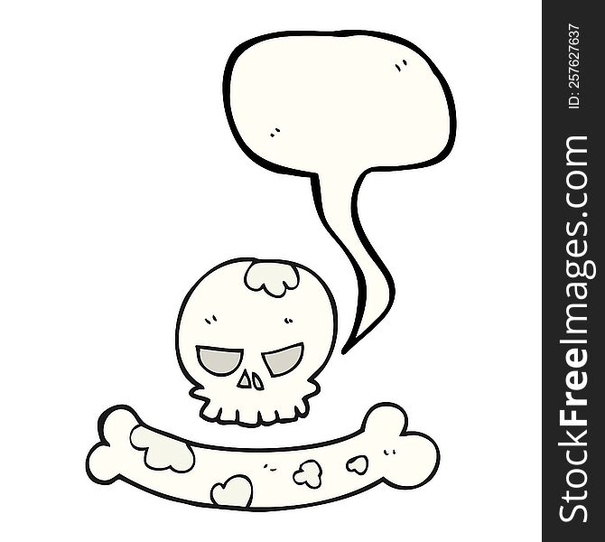 freehand drawn speech bubble cartoon skull and bone symbol