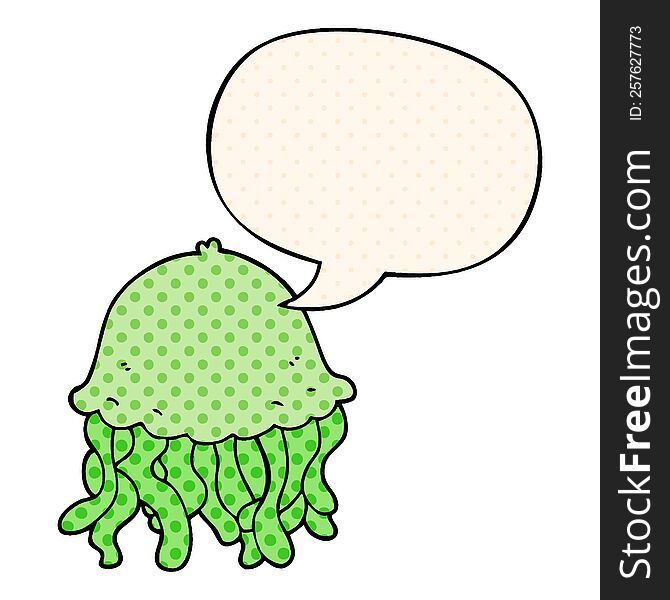 cartoon jellyfish with speech bubble in comic book style