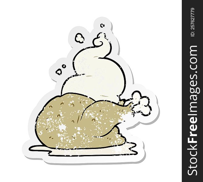 distressed sticker of a cartoon cooked chicken