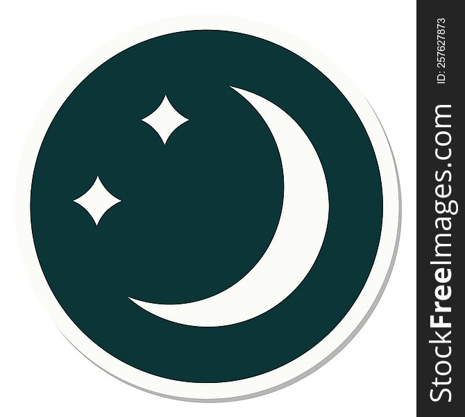 sticker of tattoo in traditional style of a moon and stars. sticker of tattoo in traditional style of a moon and stars