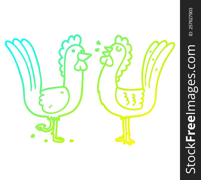 Cold Gradient Line Drawing Cartoon Chickens