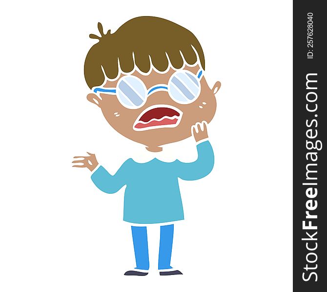 flat color style cartoon confused boy wearing spectacles