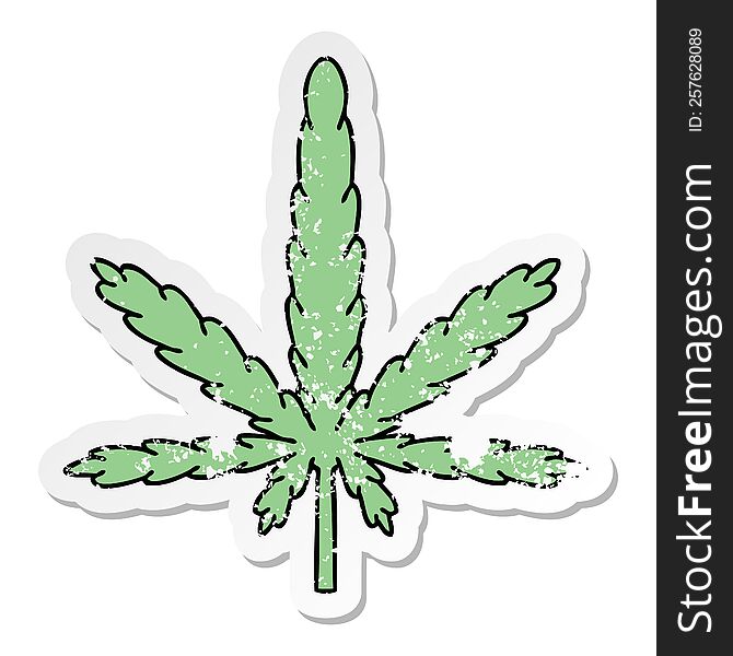 Distressed Sticker Of A Quirky Hand Drawn Cartoon Marijuana
