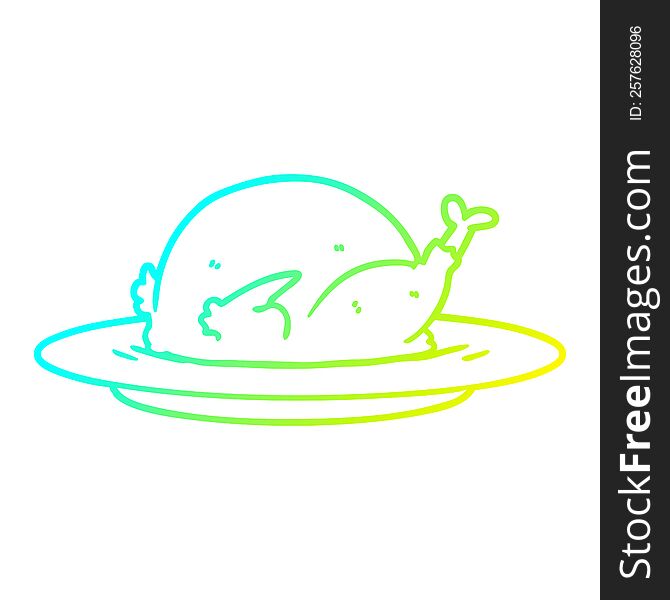 cold gradient line drawing of a cartoon cooked turkey
