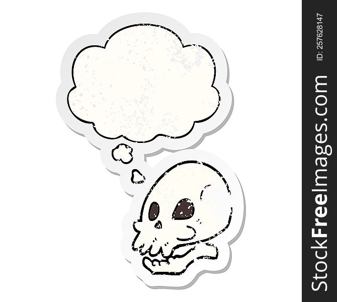 Cartoon Skull And Thought Bubble As A Distressed Worn Sticker