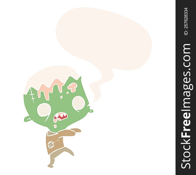 Cute Cartoon Zombie And Speech Bubble In Retro Style