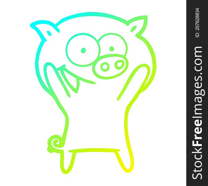 cold gradient line drawing of a happy pig cartoon