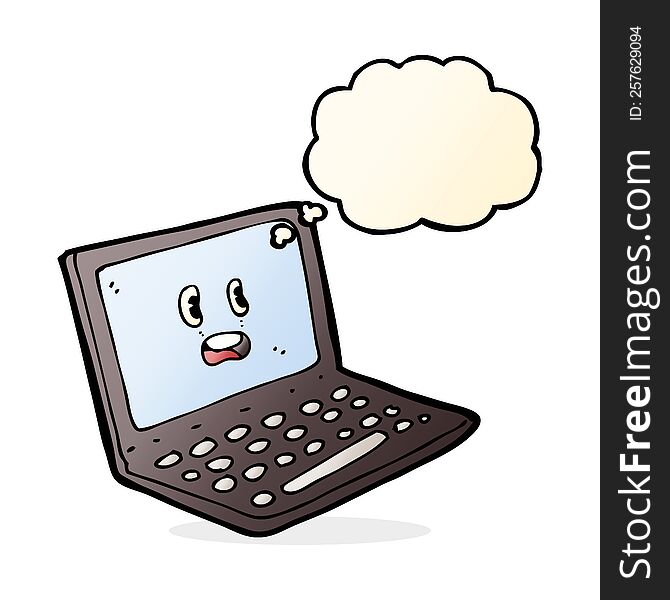 Cartoon Laptop Computer With Thought Bubble