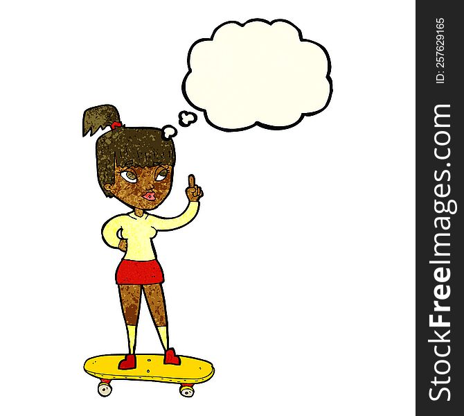 Cartoon Skater Girl With Thought Bubble