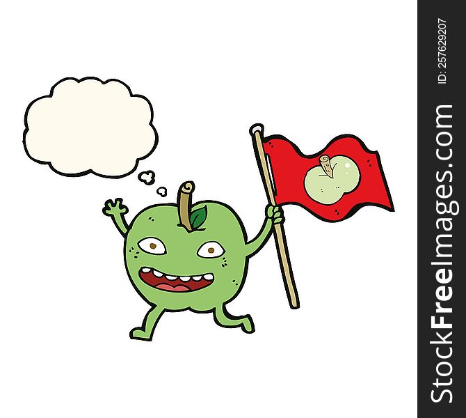 Cartoon Apple With Flag With Thought Bubble
