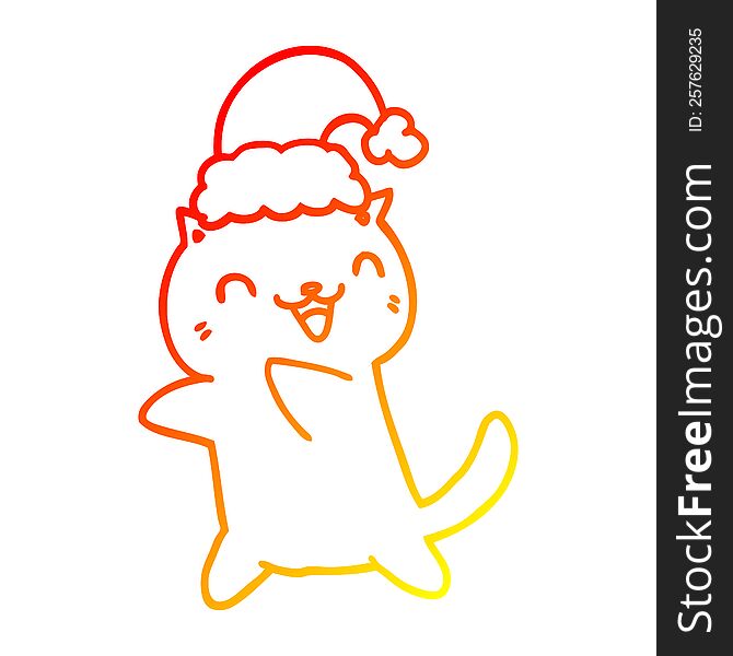 Warm Gradient Line Drawing Cute Cartoon Christmas Cat