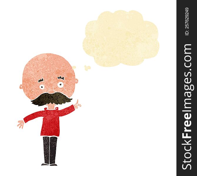 Cartoon Bald Man With Idea With Thought Bubble