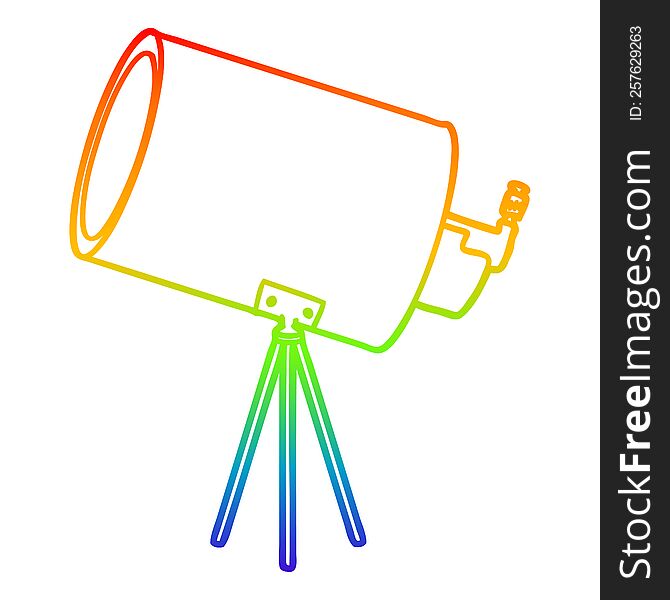rainbow gradient line drawing of a cartoon big telescope
