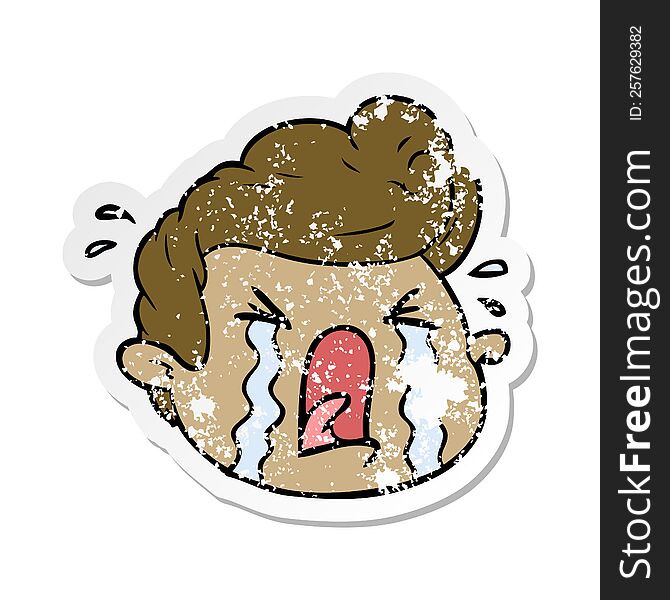 distressed sticker of a cartoon crying boy