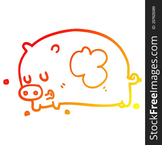 warm gradient line drawing of a cute cartoon pig
