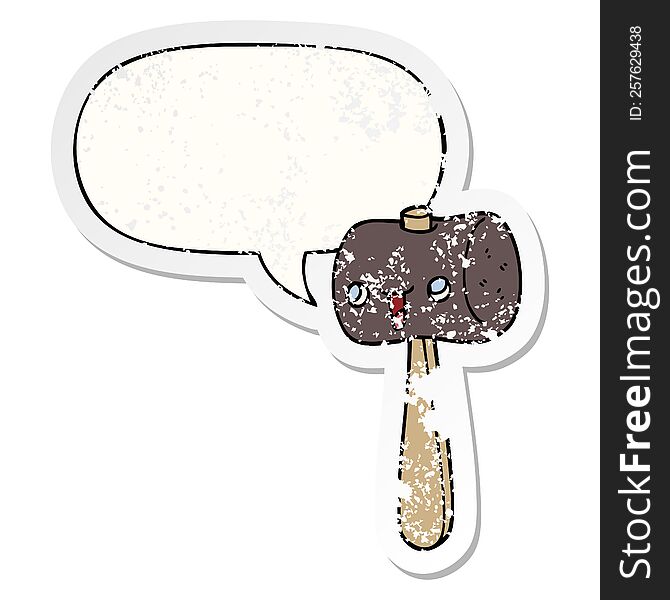 Cartoon Mallet And Speech Bubble Distressed Sticker