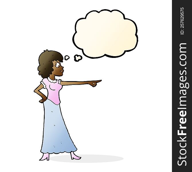 cartoon woman pointing finger with thought bubble