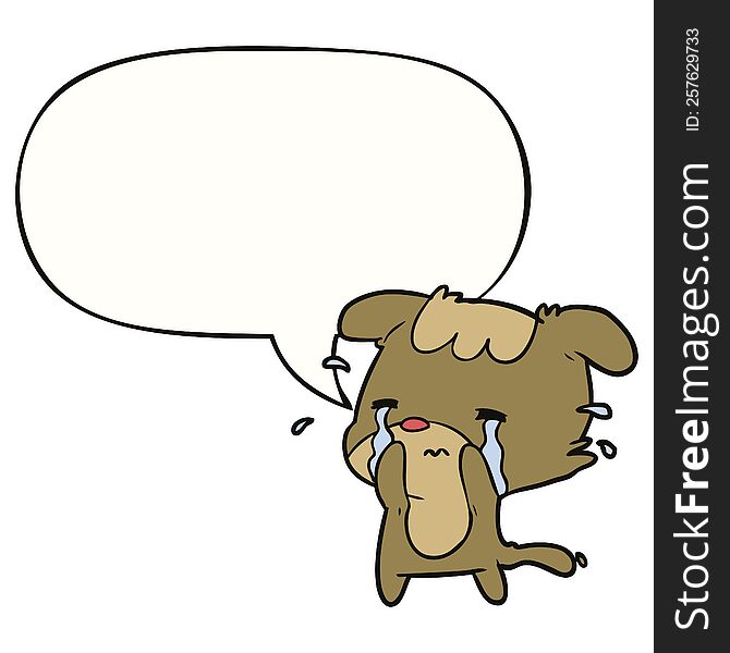 cartoon sad dog crying with speech bubble. cartoon sad dog crying with speech bubble
