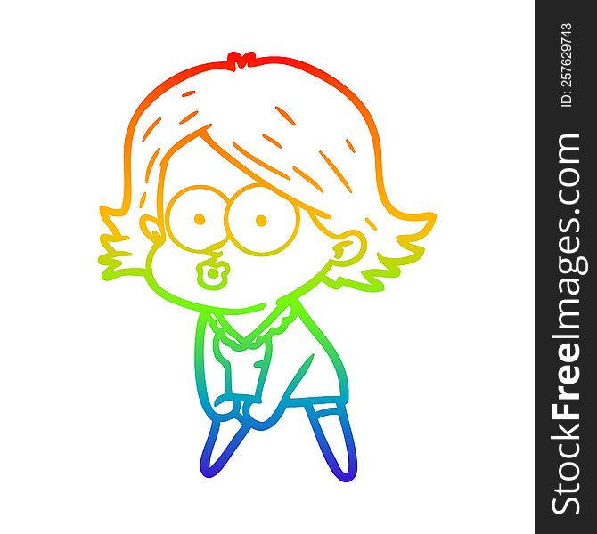 rainbow gradient line drawing of a cartoon girl pouting