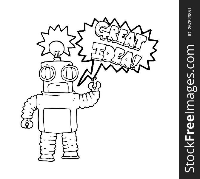 freehand drawn speech bubble cartoon robot with great idea