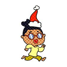 Comic Book Style Illustration Of A Woman Wearing Spectacles Wearing Santa Hat Stock Photo Comic Book Style Illustration Of A Woman Wearing Spectacles Wearing Santa Hat Stock Photo