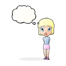 Cartoon Shy Girl With Thought Bubble Royalty Free Stock Photo