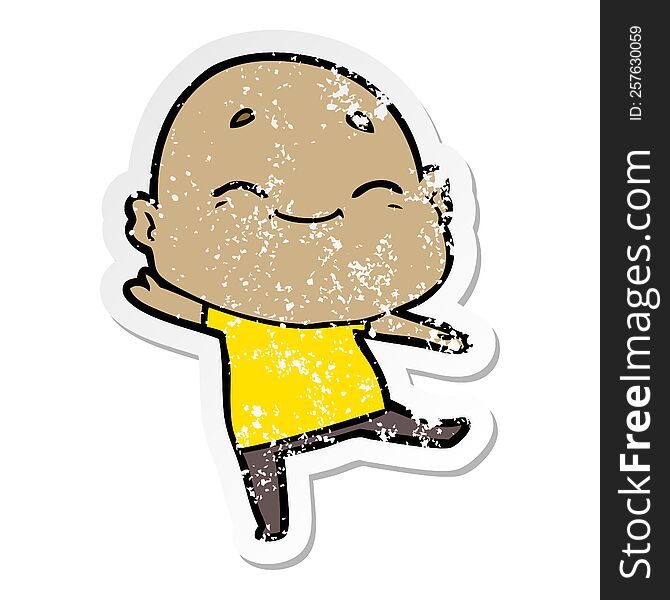 Distressed Sticker Of A Cartoon Happy Bald Man