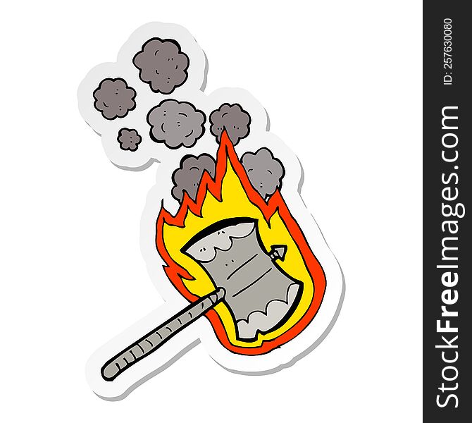 sticker of a cartoon flaming axe