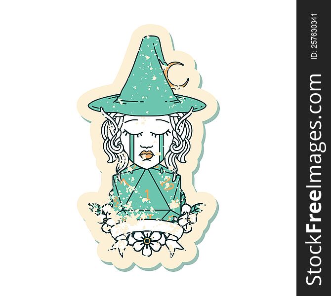 Retro Tattoo Style crying elf mage character with natural one dice roll. Retro Tattoo Style crying elf mage character with natural one dice roll