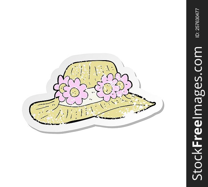 retro distressed sticker of a cartoon summer hat