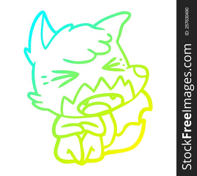 cold gradient line drawing of a angry cartoon fox sitting on floor