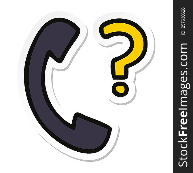 Sticker Of A Cute Cartoon Telephone Receiver With Question Mark