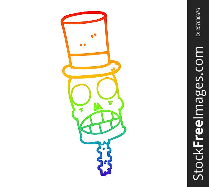 Rainbow Gradient Line Drawing Cartoon Spooky Skull