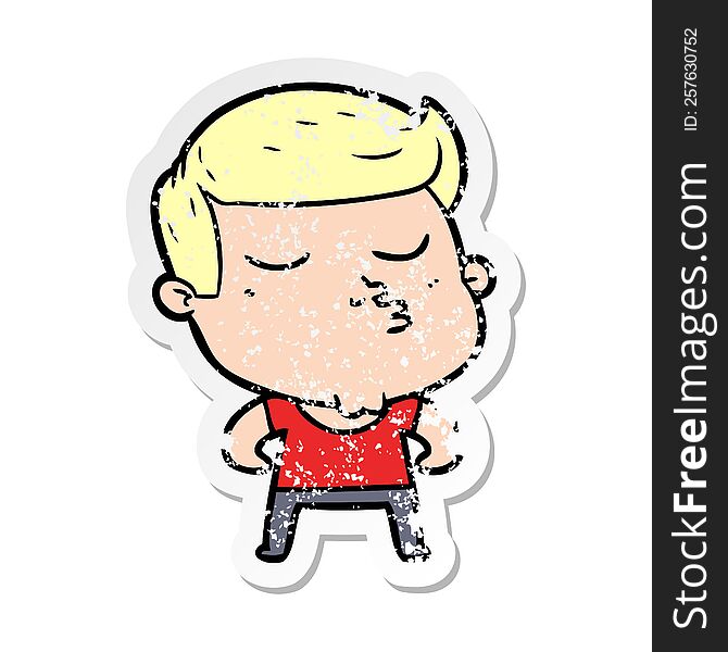 distressed sticker of a cartoon model guy pouting